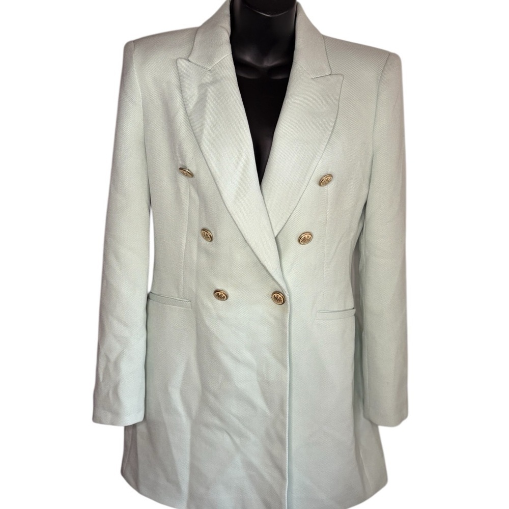 Zara women’s mint Green Double-Breasted long Blazer coat sz small preloved - Picture 9 of 16